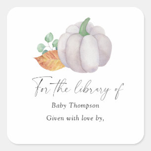 White pumpkin autumn - Baby Shower bookplate