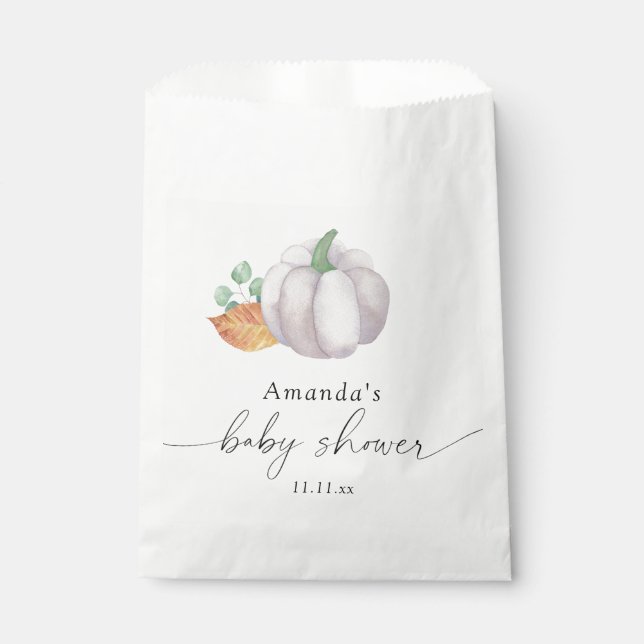 White pumpkin autumn baby shower  favor bag (Front)