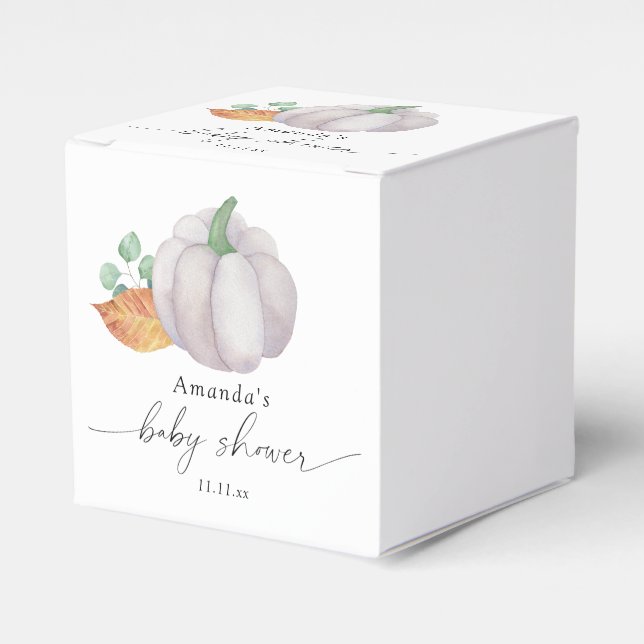 White pumpkin autumn baby shower  favor boxes (Front Side)