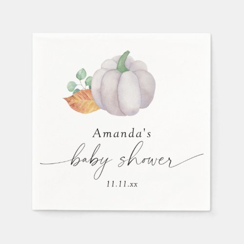 White pumpkin autumn baby shower  napkins