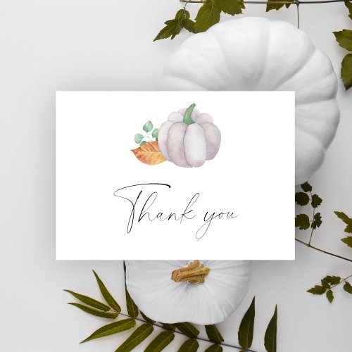 White pumpkin autumn baby shower _ Thank You Card
