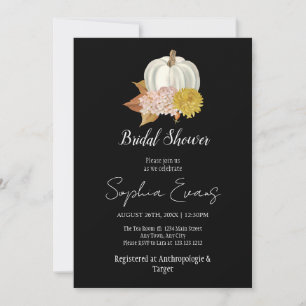 White Pumpkin Autumn Black Bridal Shower Invitation