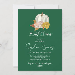 White Pumpkin Autumn Green Bridal Shower Invitation