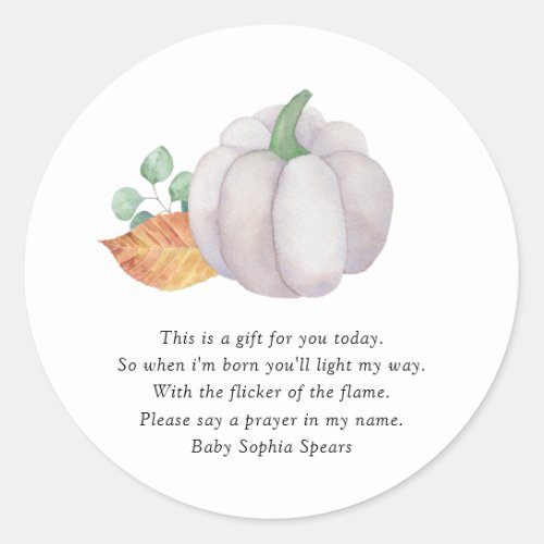 White pumpkin autumn _ Prayer Candle Label