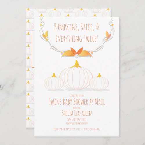 White Pumpkin Autumn Twins Baby Shower By Mail Invitation