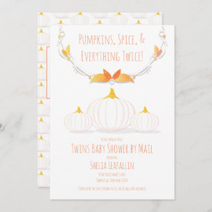 White Pumpkin Autumn Twins Baby Shower By Mail Invitation