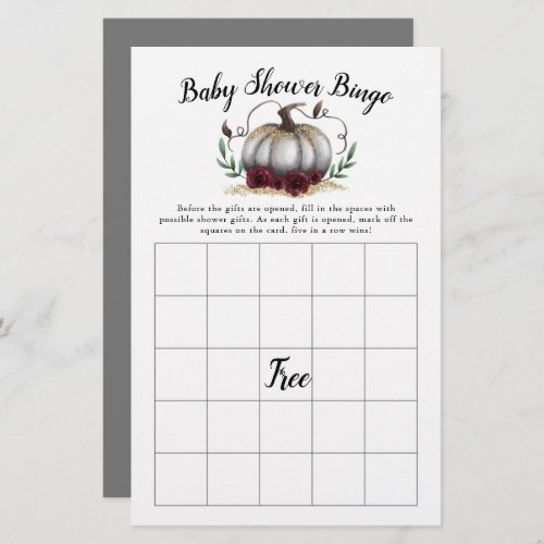 White Pumpkin Baby Shower Bingo Game