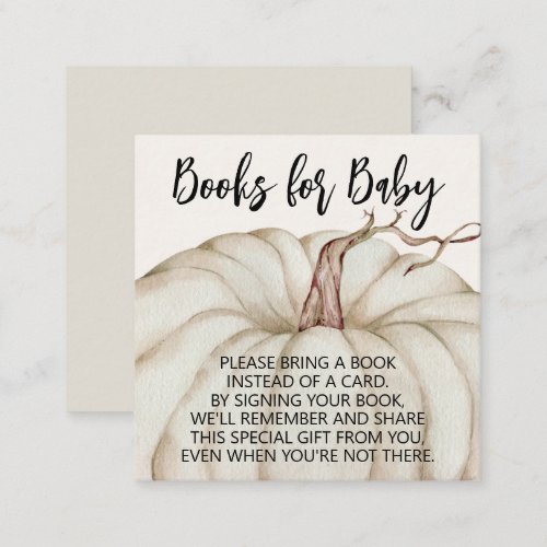 White Pumpkin Baby Shower Books for Baby Enclosure Card