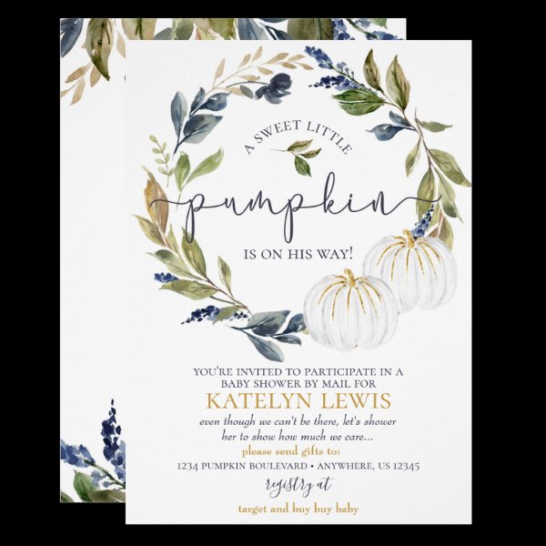 White Pumpkin Baby Shower by Mail Invitation