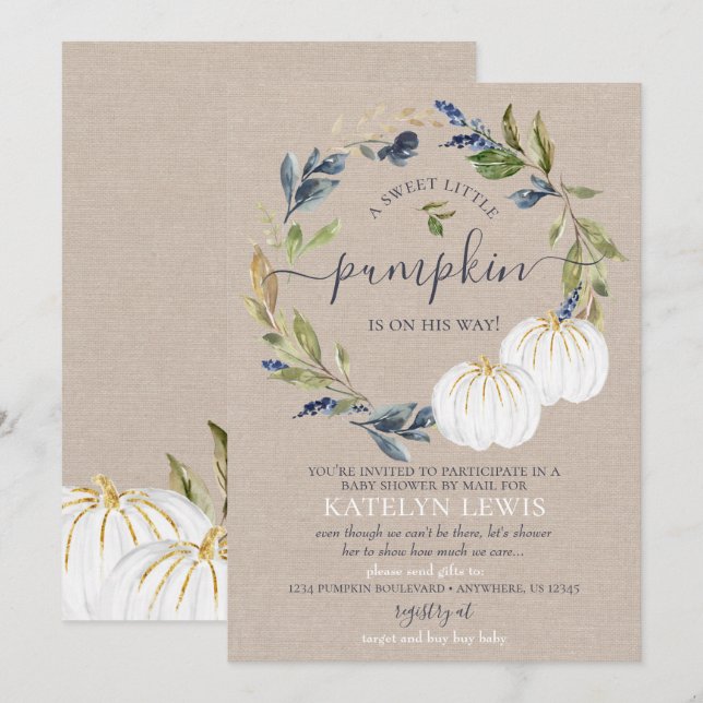 White Pumpkin Baby Shower by Mail Invitation (Front/Back)