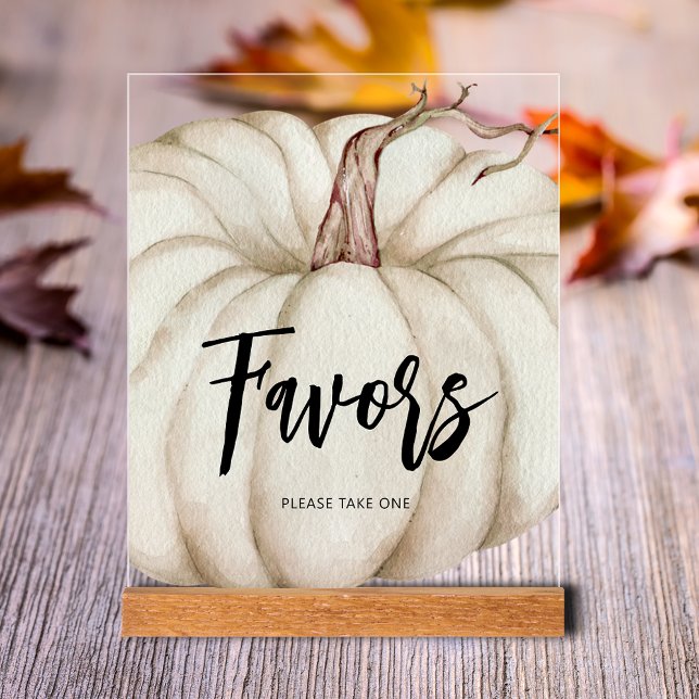 White Pumpkin Baby Shower Favors Acrylic Sign (White Pumpkin Baby Shower Favors Clear Acrylic Tabletop Sign)
