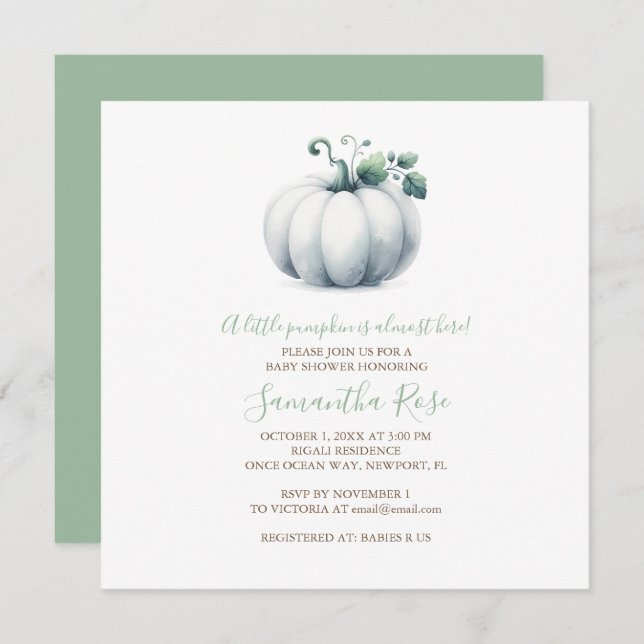 White Pumpkin Baby Shower Invite – Fall Design (Front/Back)