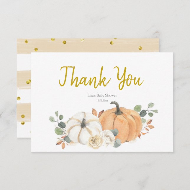 White Pumpkin Baby Shower Thank You Card (Front/Back)