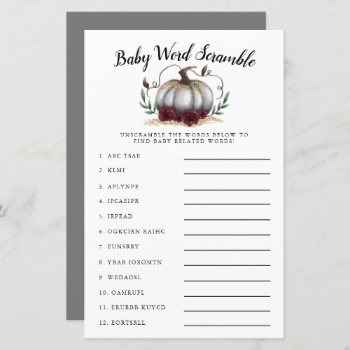 White Pumpkin Baby Word Scramble Game