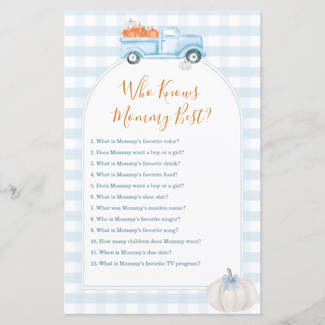 White Pumpkin Blue Truck Who Knows Mommy Best Game (Front)