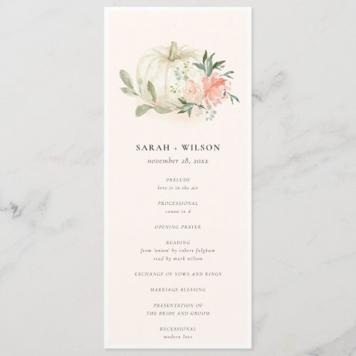 White Pumpkin Blush Flora Wedding Ceremony Program