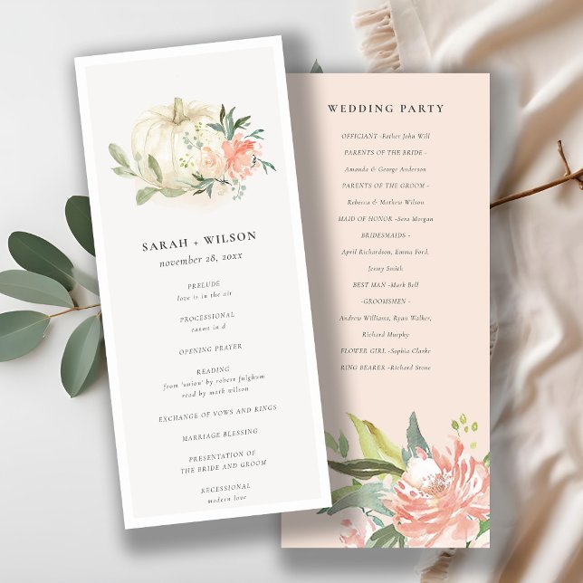 White Pumpkin Blush Flora Wedding Ceremony Program (Creator Uploaded)