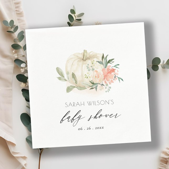 White Pumpkin Blush Floral Baby Brunch Shower Napkins (Creator Uploaded)