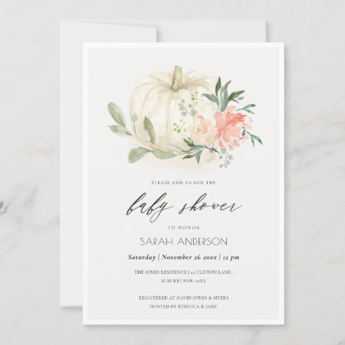 White Pumpkin Blush Floral Baby Shower Invite