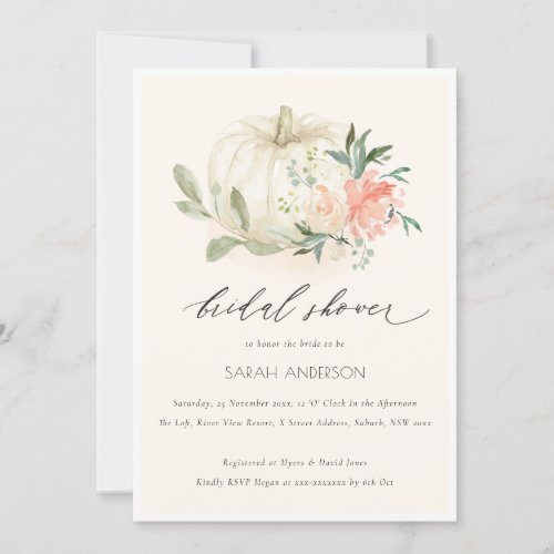 White Pumpkin Blush Floral Bridal Shower Invite