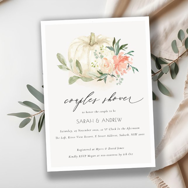 White Pumpkin Blush Floral Couples Shower Invite (Creator Uploaded)