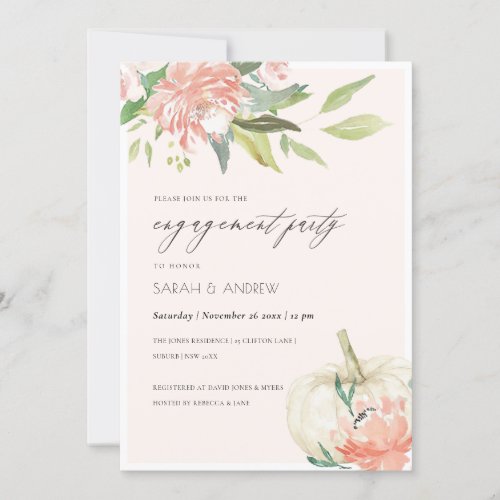 White Pumpkin Blush Floral Engagement Invite
