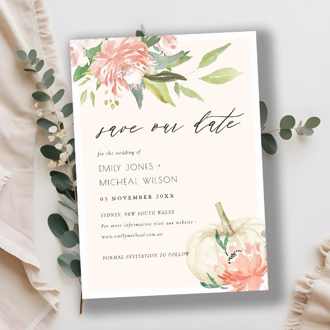White Pumpkin Blush Floral Save the Date Invite (Creator Uploaded)