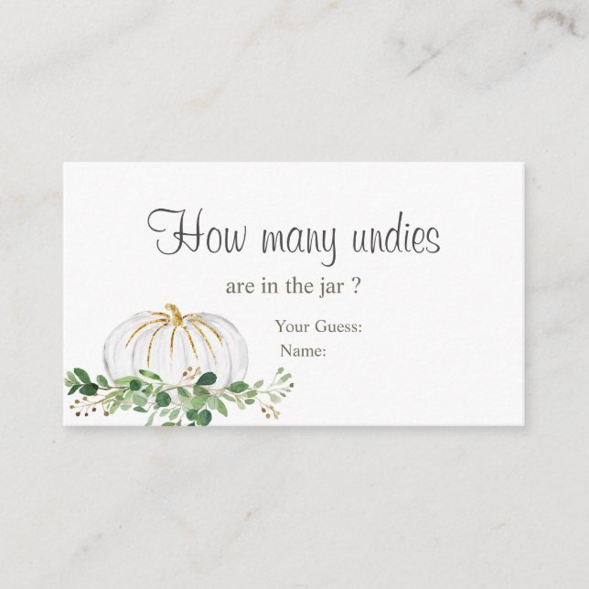White Pumpkin Bridal Shower How Many Undies Enclosure Card (Front)