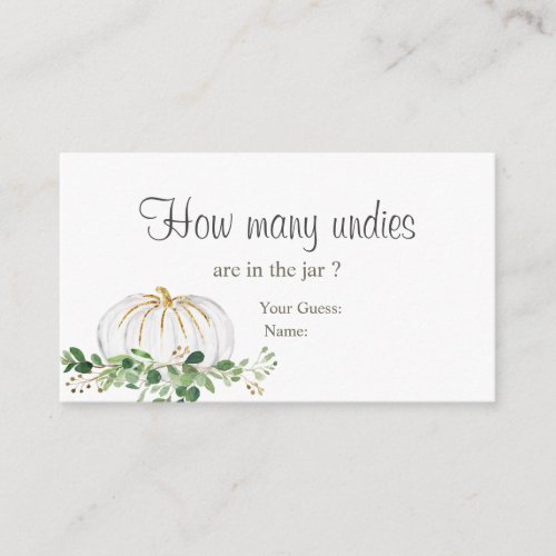 White Pumpkin Bridal Shower How Many Undies Enclosure Card