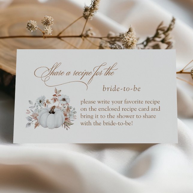 White Pumpkin Bridal Shower Share a Recipe Enclosure Card (Creator Uploaded)
