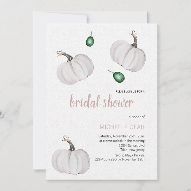 White Pumpkin Bride Watercolor Hand-painted Invitation (Front)