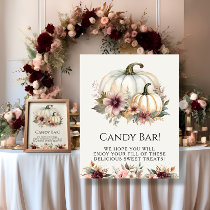 White Pumpkin Burgundy Fall Floral Candy Bar Sign