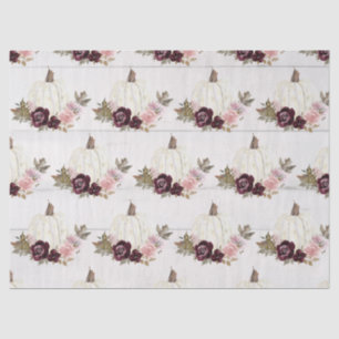 White Pumpkin Burgundy Pink Floral Fall Watercolor Tissue Paper