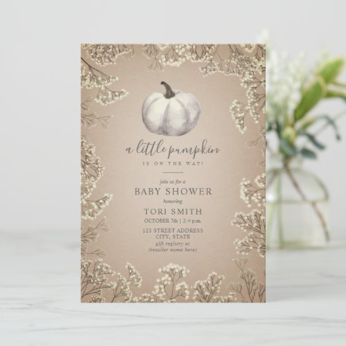 White Pumpkin Cardstock Fall Baby Shower Invitatio Invitation