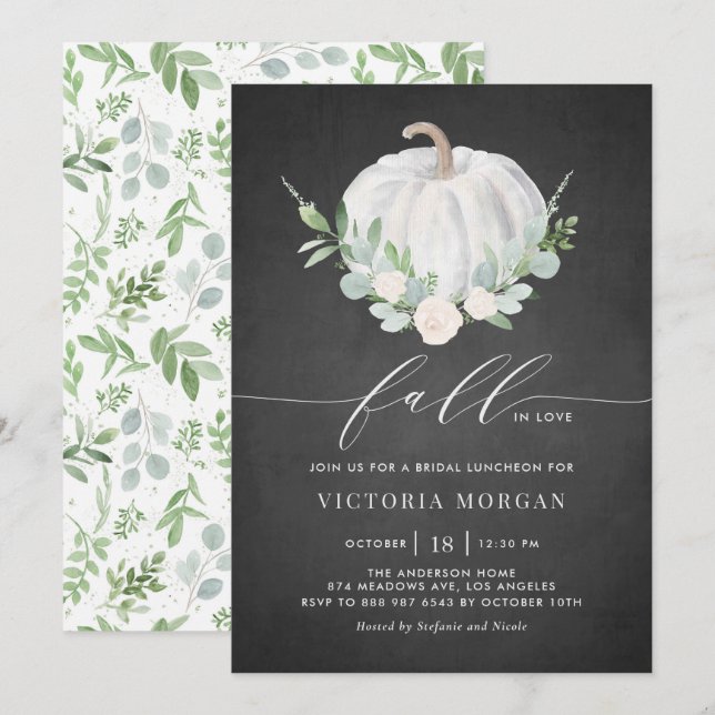 White Pumpkin Chalkboard Fall Bridal Luncheon Invitation (Front/Back)