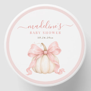 White Pumpkin Coquette Pink Bow Baby Girl Shower Mini Candle Favors