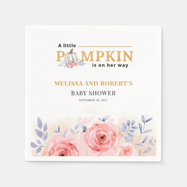 White Pumpkin Couples Baby Shower Floral Lilac Napkins (Front)