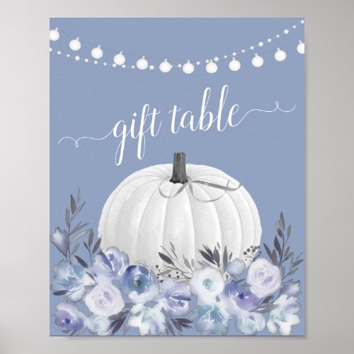 White Pumpkin Dusty Blue Baby Shower Gift Table Poster