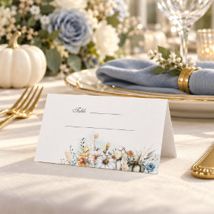 White Pumpkin Dusty Blue Floral Wedding Seating Place Card