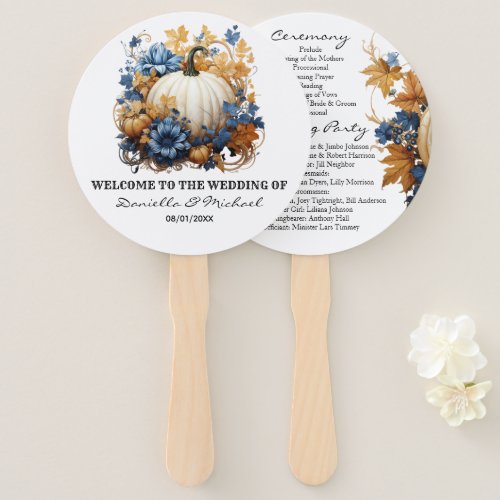 White Pumpkin Elegant Fall Garden Ceremony Program Hand Fan