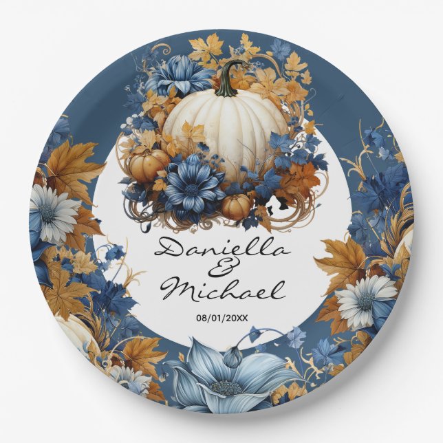 White Pumpkin Elegant Fall Garden  Paper Plates (Front)