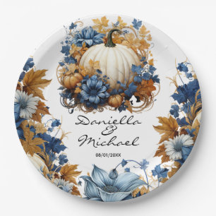 White Pumpkin Elegant Fall Garden Paper Plates