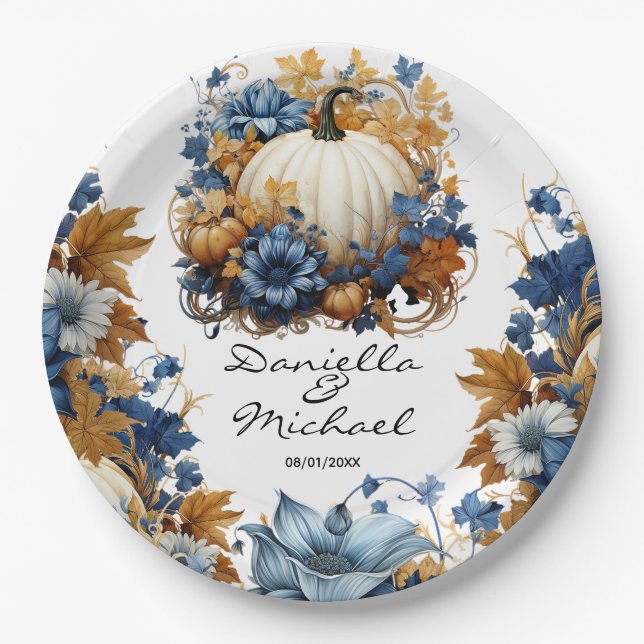 White Pumpkin Elegant Fall Garden  Paper Plates (Front)