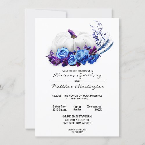 White Pumpkin Elegant Fall Garden Roses Wedding Invitation