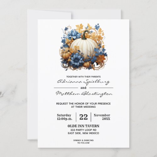 White Pumpkin Elegant Fall Garden Roses Wedding Invitation