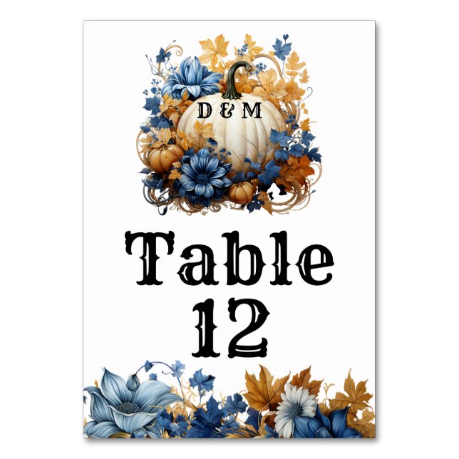 White Pumpkin Elegant Fall Garden Table Number (Front)