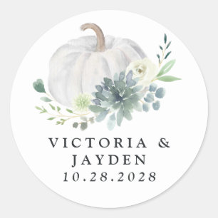 White Pumpkin Elegant Succulent Fall Chic Wedding Classic Round Sticker