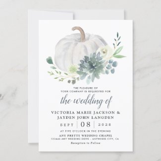 White Pumpkin Elegant Succulent Fall Chic Wedding Invitation