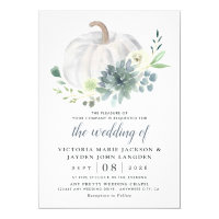 White Pumpkin Elegant Succulent Fall Chic Wedding Invitation