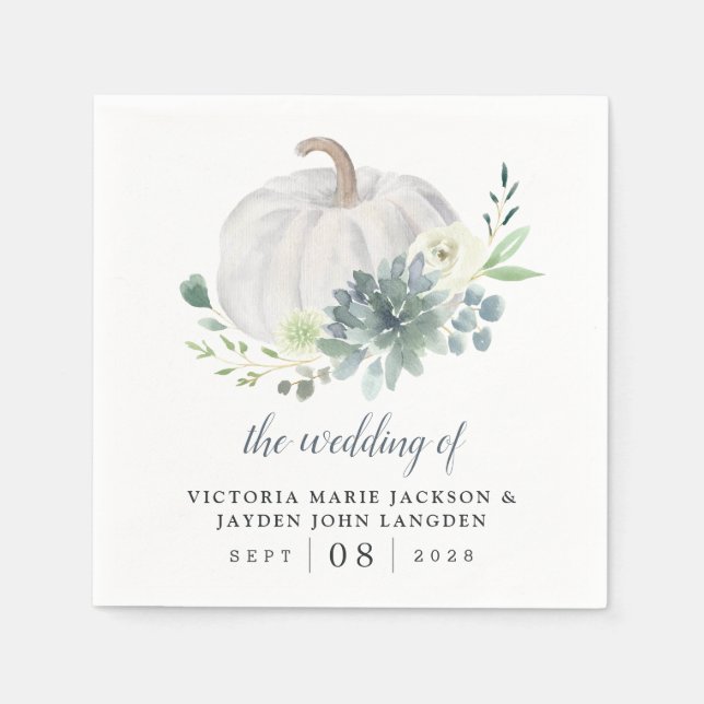 White Pumpkin Elegant Succulent Fall Chic Wedding Napkins (Front)